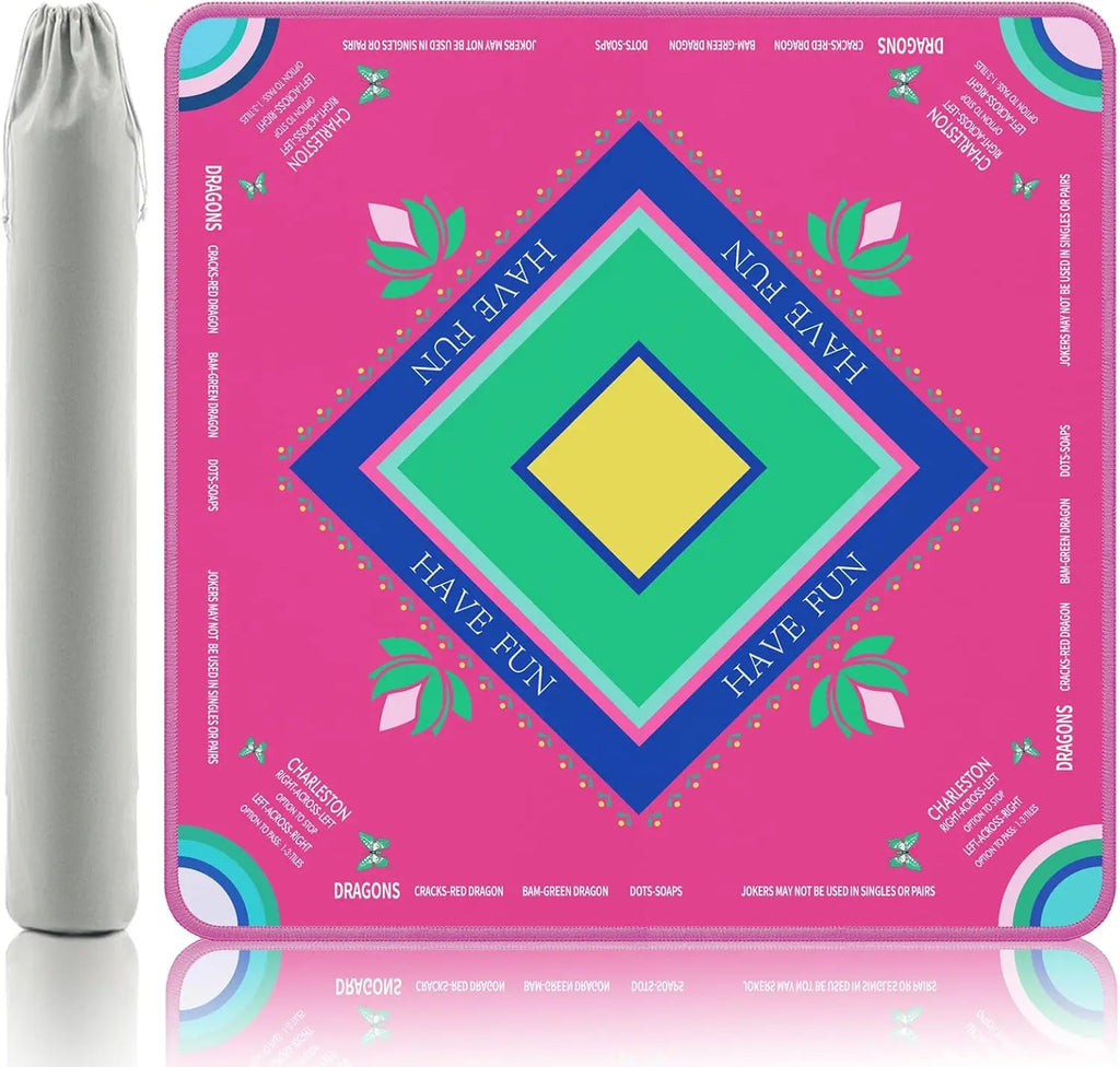 Anti-Slip Noise Reduction Rubber Gaming Mat, 32.4 x 32.4 Inch Magenta, Foldable for Mahjong & Board Games (foldable mahjong mat)
