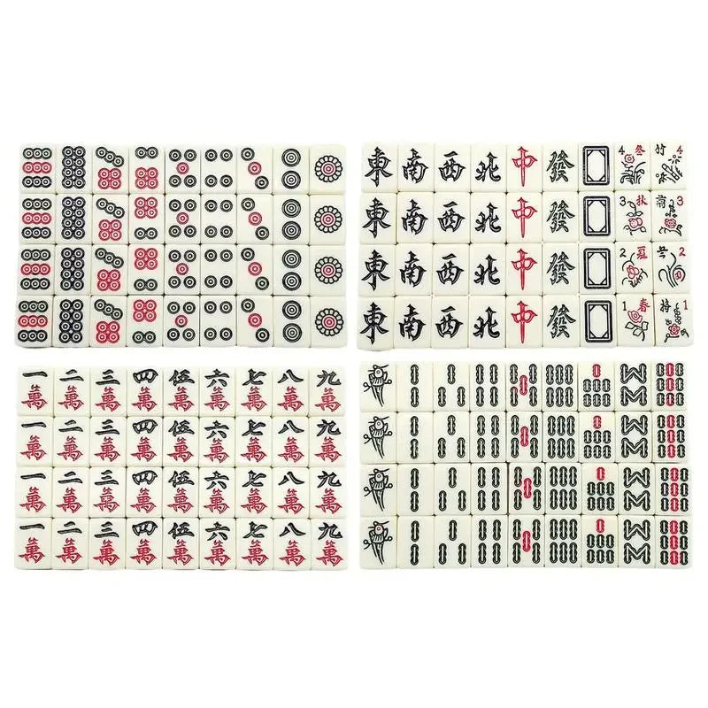 Chinese Mahjong Game Set 144 White Engraved Mini Tiles For Family Gathering For Chinese Style Game Play Family Leisure Time (engraved mahjong tiles)