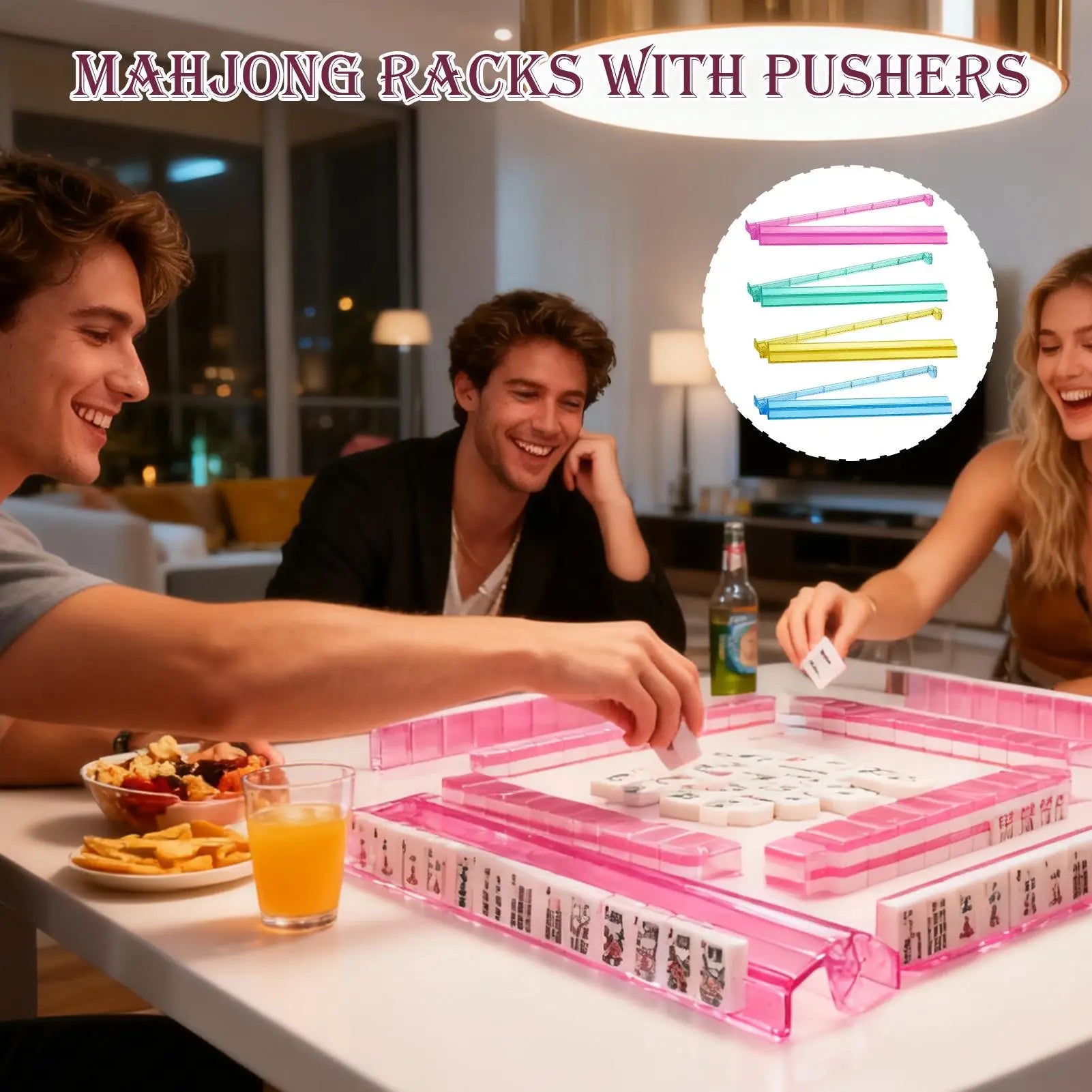 Mahjong Pushers And Racks 4 Pieces Board Game Supplies Acrylic Mahjong Tile Holder For Women Family Beginner Youth Child Bar (144 piece mahjong set)