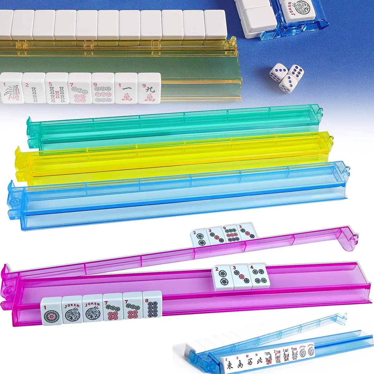 Multicolor Mahjong Rack, Set of 4 with Pushers