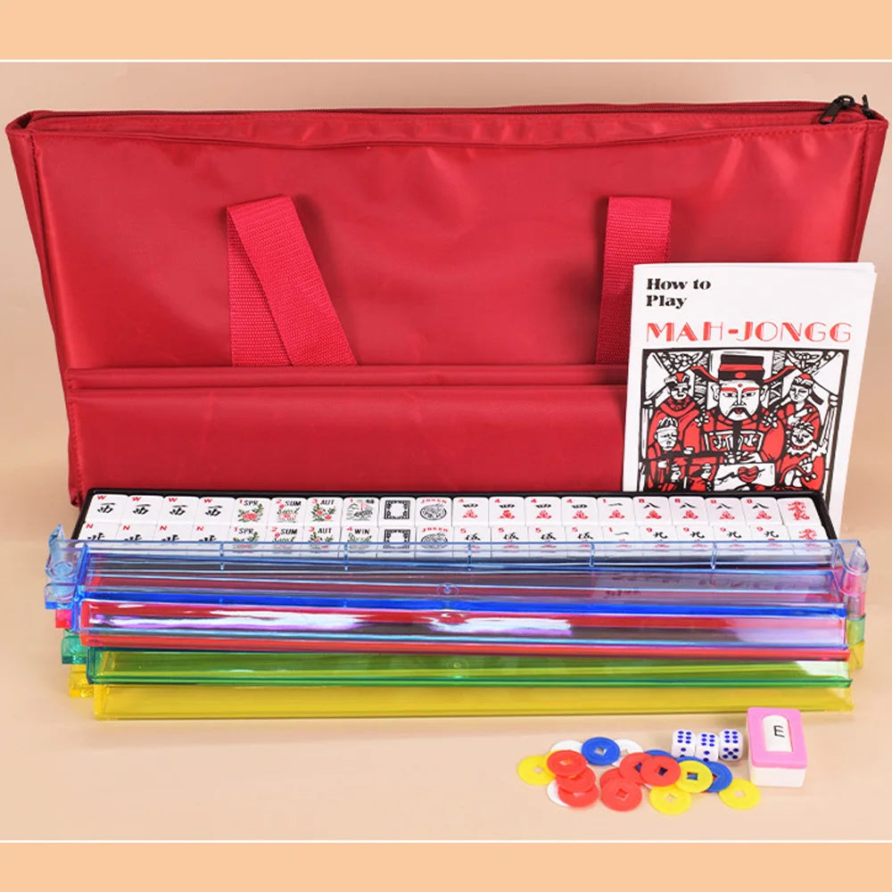 Complete American Mahjong Set with 166 Tiles 4 Colors All-in-One Rack Pushers Red Soft Bag and Accessories for Gathering (american mahjong set 166 tiles)