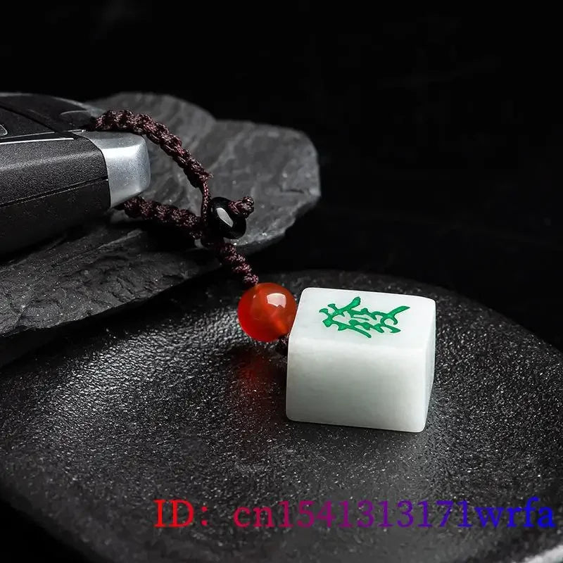 Burmese Jade Mahjong Keychain Bag Charm Phone Charm key holder Natural Cute Fashion White Keychains Jadeite Luxury (mahjong bag charm)