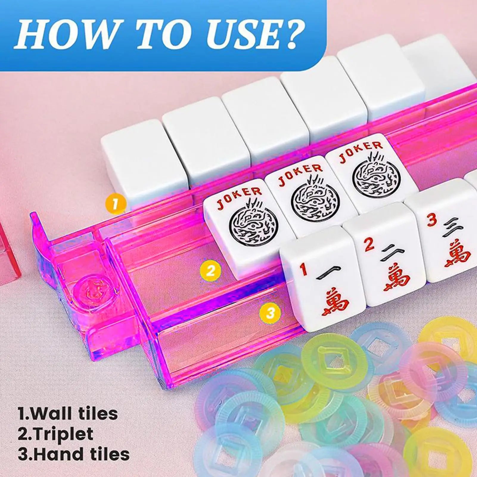 Mahjong Pushers And Racks 4 Pieces Board Game Supplies Acrylic Mahjong Tile Holder For Women Family Beginner Youth Child Bar (144 piece mahjong set)