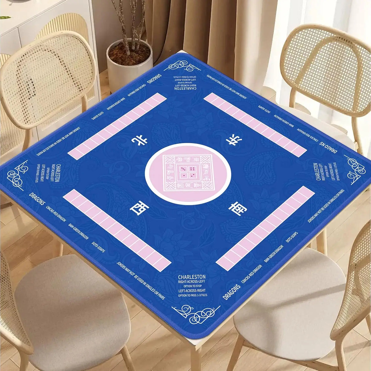 Non-Slip Noise Reduction Gaming Mat 32.4x32.4 Inch for Mahjong, Poker, Board Games, Card Games, Dominoes in Blue (mahjong playing mat)