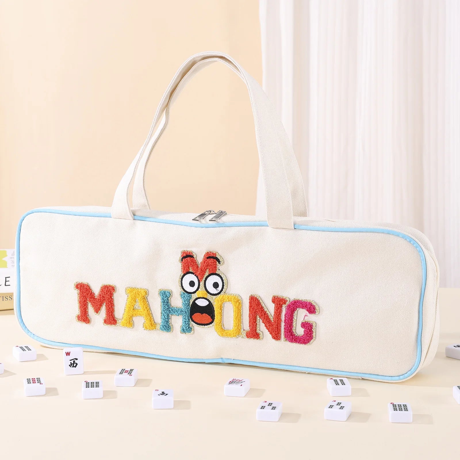 Canvas Waterproof Mahjong Tile Bag Large Capacity Mahjong Bag with Zipper for Business Studio Home Travel Adults Teens (mahjong tile carrying bag)