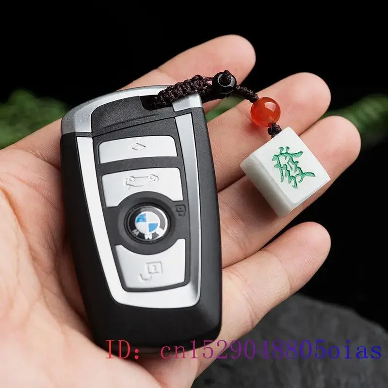 Burmese Jade Mahjong Keychain Strap Emerald Jadeite White Fashion Phone Charm Gift Jewelry Natural Lanyard Cute Car Accessories (mahjong tile keychain)
