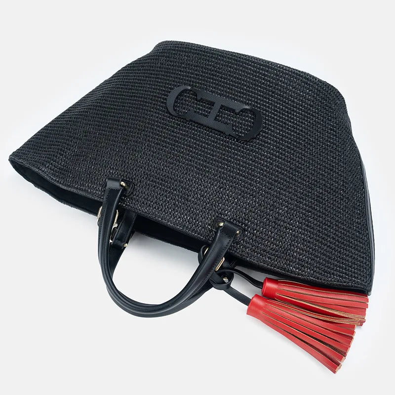 Mahjong Straw Bag, Woven Bucket Bag, Large Capacity