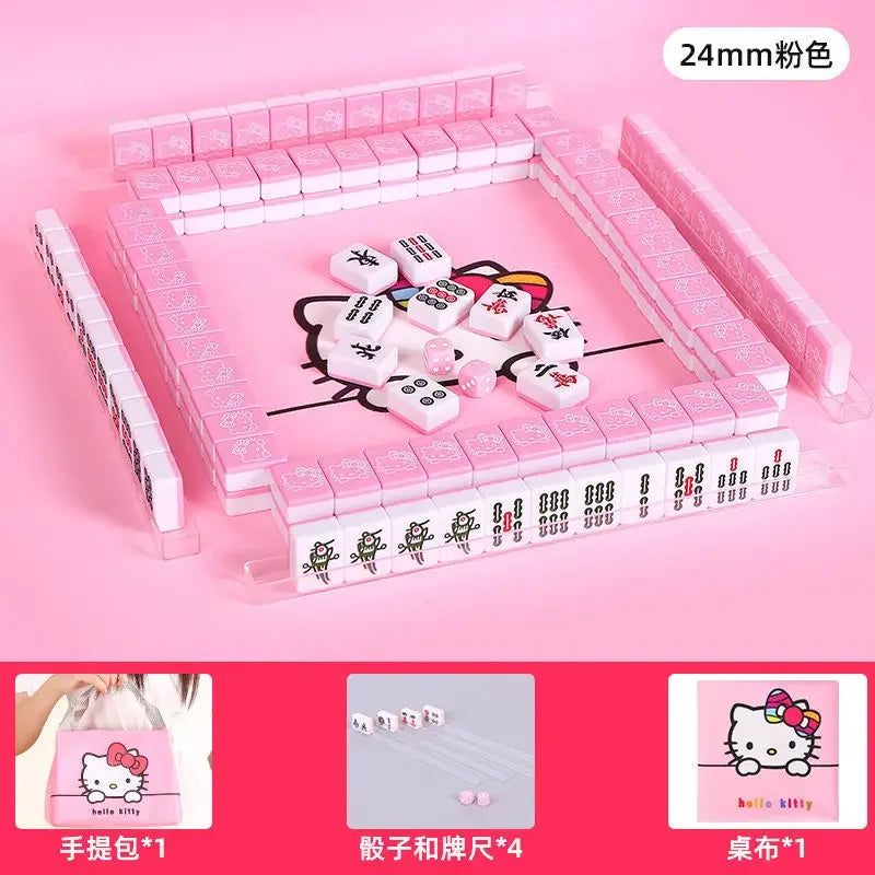 Sanrio Numbered Mahjong 144pcs Mini 24mm Hello Kitty Mahjong Full Set with Handbag Dice Pink Red Tiles for Fun Gathering Camping (hello kitty mahjong set)