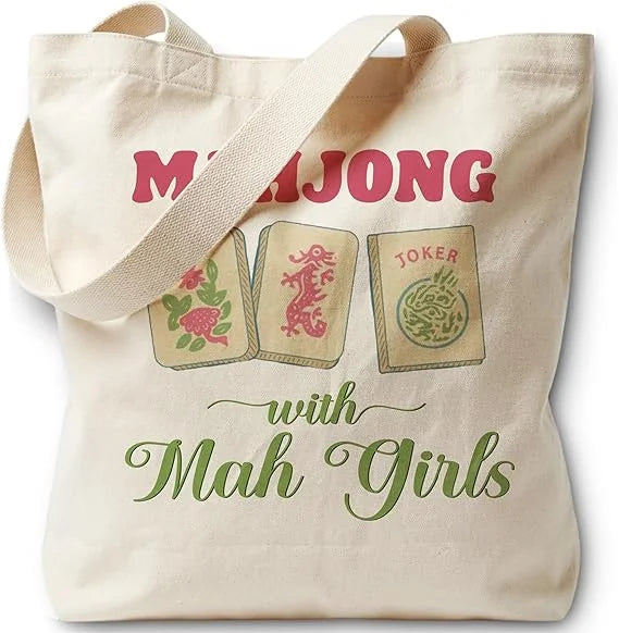 Mahjong Cocktail Tote Bag, Printed Canvas