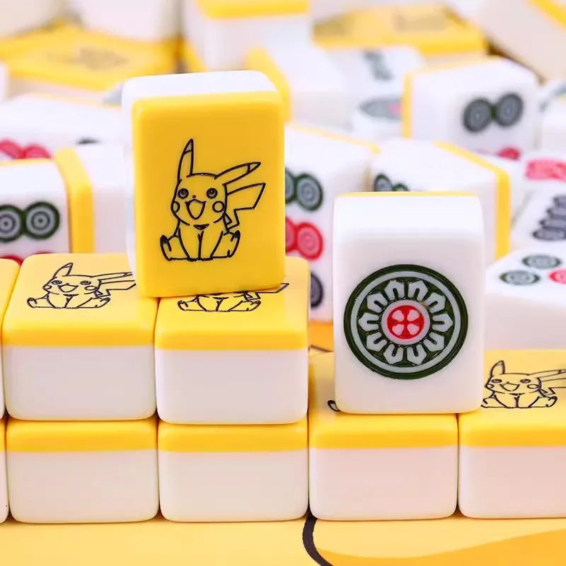 Small 26mm Sanrio Melody Mahjong Set with Numbers Kuromi Pochacco Hello Kitty Puzzle Board Game Chess Cards Friends Family Gift (kuromi mahjong set)