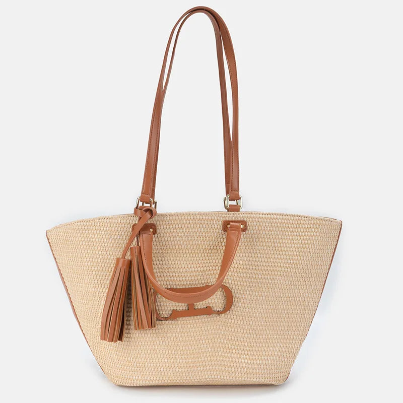 2026SS Style Eco-Friendly Woven Straw Bucket Bag Large Capacity Beach Basket Bag Women Shopping Shoulder Handbag (mahjong straw bag)
