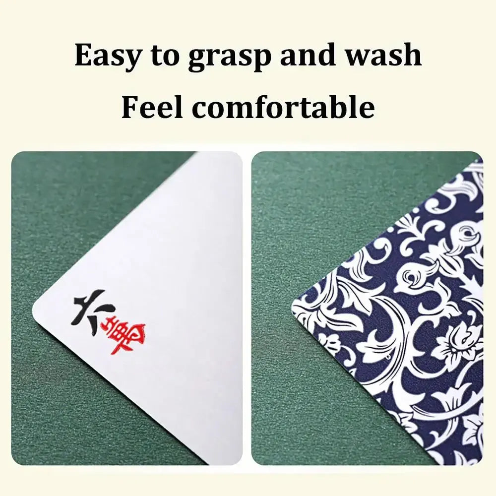 Chinese Mahjong Cards (144 Tiles) - Classic Blue & White Porcelain Design, Portable Travel Set with Dices (blue and white mahjong cards)