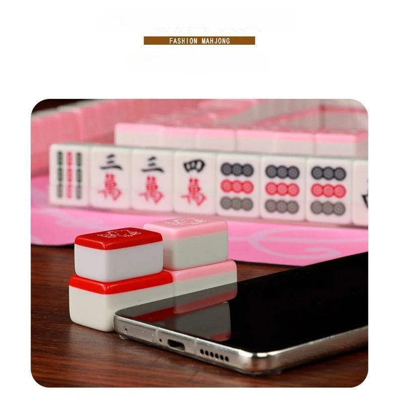 Living Room Decor Mahjong Block Home Entertainment Portable Sanrio Hello Kitty Mini Size 26mm Flawless Pink Red Mahjong Game Set (hello kitty mahjong blocks)