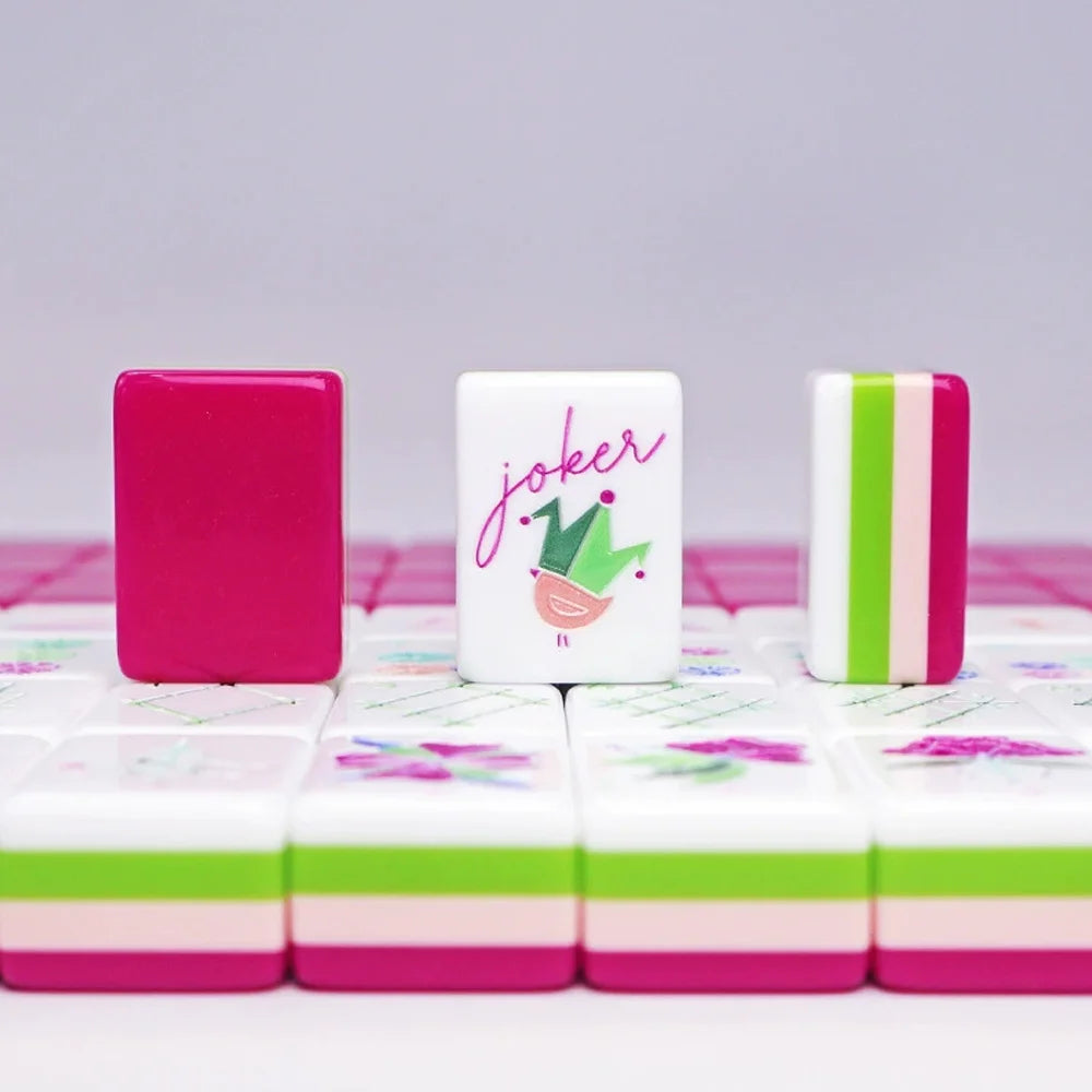 4 Layer Acrylic Mahjong Game American Mahjong Tile Set for Adults 160pcs Mahjong Tiles with Pink Back Portable Travel Set (green acrylic mahjong set)