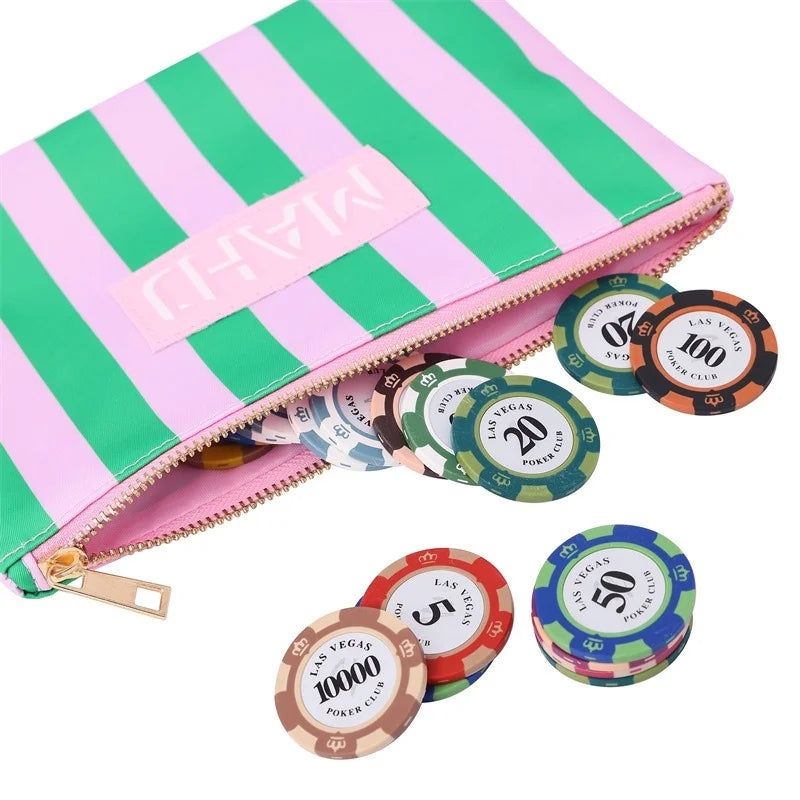 New Print Portable Nylon Mahjong Card Storage Bag Zipper Closure Candy Waterproof Chips Pouch Mahjong Tile Cards Accessory Bag (mahjong card bag)