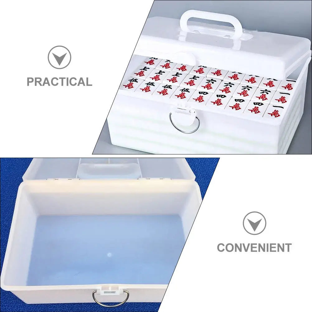 Plastic Mahjong Storage Box Portable Multi-Functional Organizer with Handle for Mahjong Tiles Accessories Household Game Storage (mahjong storage box)