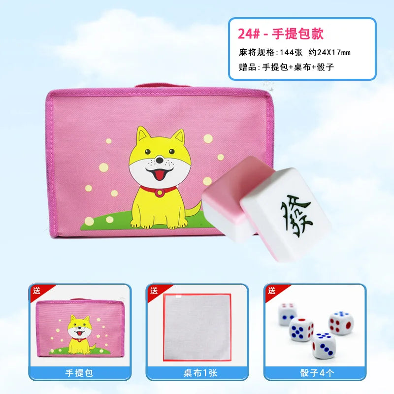 24mm Household Mahjong Tile Hand Rubbing Green Blue Pink Adult Mahjong Game Full Set 144Blocks Cartoon Mahjong Cards Friend Gift (green mahjong tiles)
