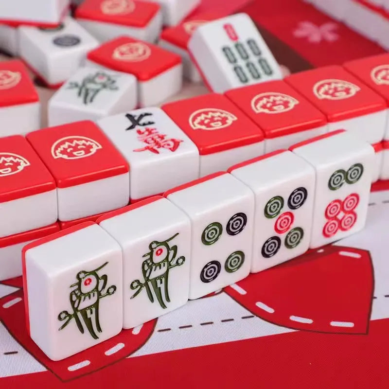 Small 26mm Sanrio Melody Mahjong Set with Numbers Kuromi Pochacco Hello Kitty Puzzle Board Game Chess Cards Friends Family Gift (kuromi mahjong set)