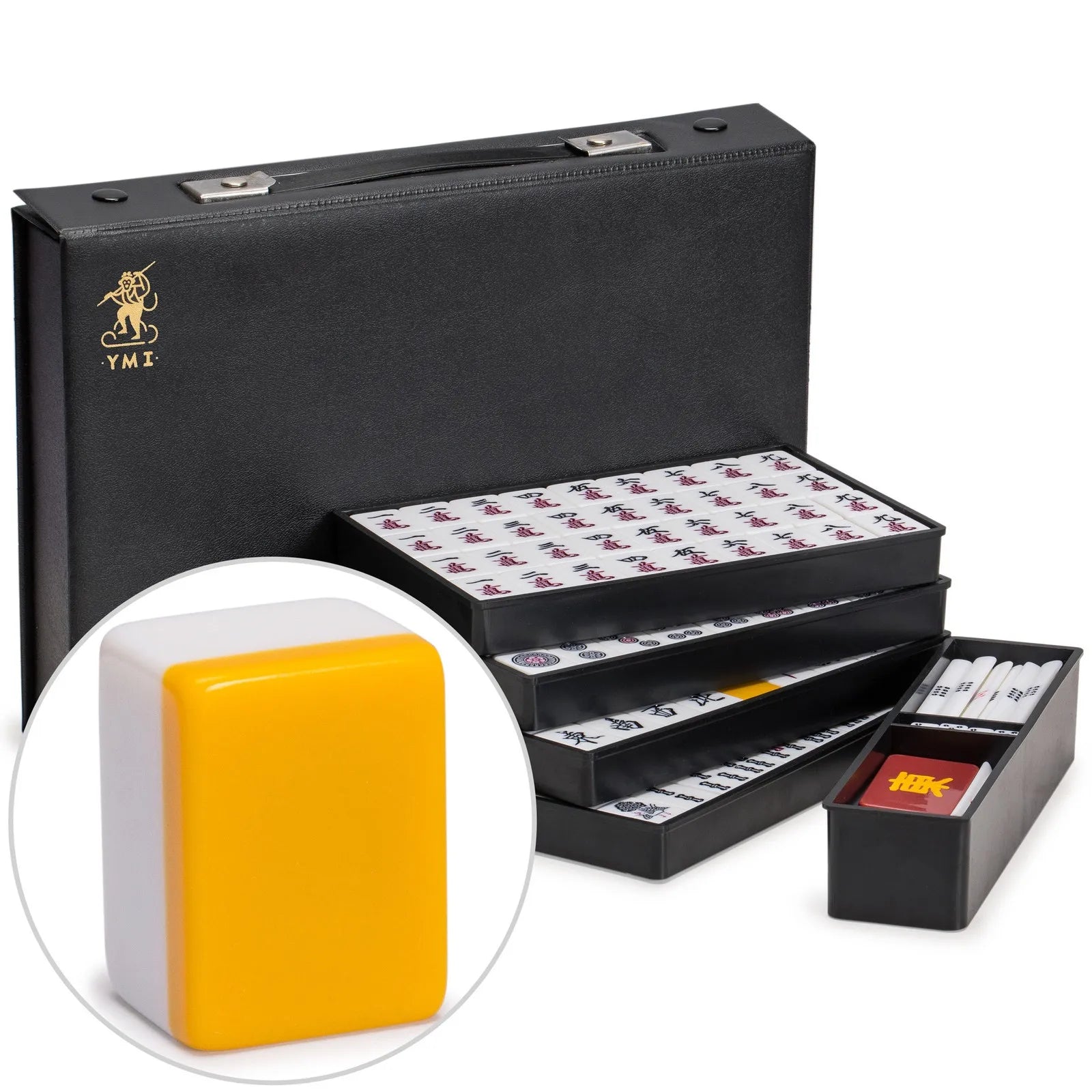 Japanese Riichi Mahjong Set with Standard Size Tiles and Black Vinyl Case (riichi mahjong set)