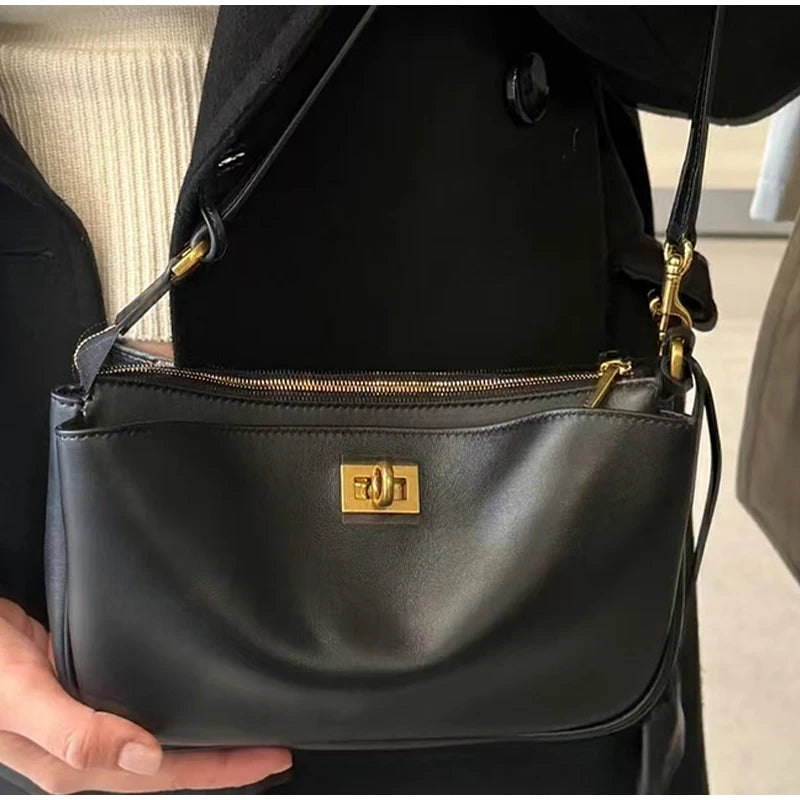 Rodeo Mahjong Bag Soft Hobo One-shoulder Crossbody Underarm Small Square Bag For Female High-grade Lock Small Square Leather Bag (mahjong hobo bag)