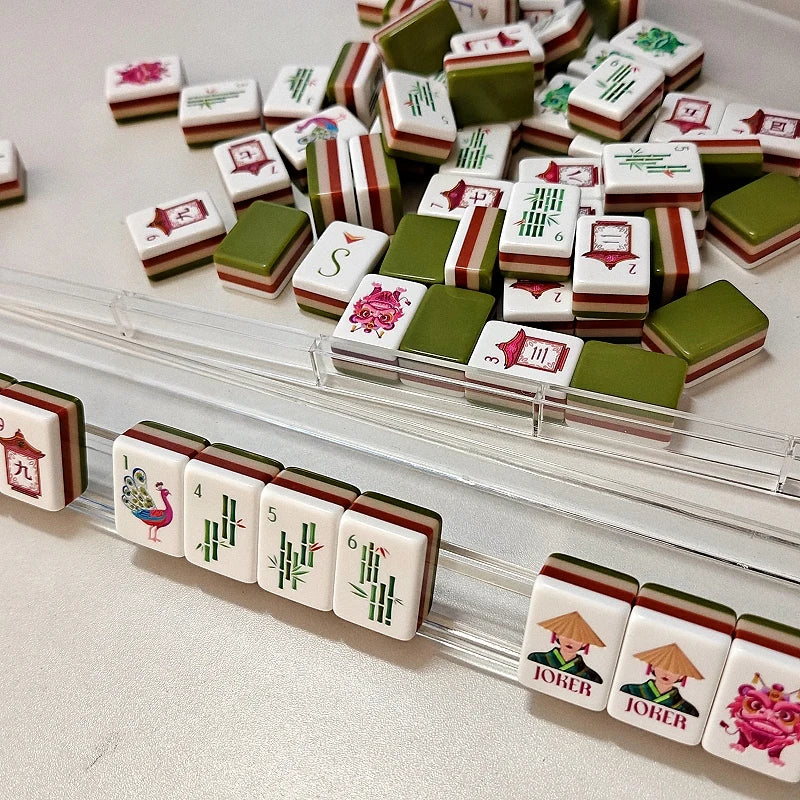 Hot New American Mahjong Set 160 Tiles 4 Layer Acrylic Engraved Luxury Mah Jongg 160 Cards Family Party Games Gift Mahjong Title (engraved mahjong set)