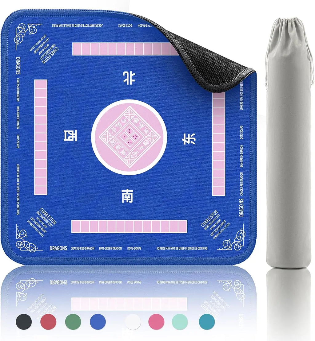 Non-Slip Noise Reduction Gaming Mat 32.4x32.4 Inch for Mahjong, Poker, Board Games, Card Games, Dominoes in Blue (mahjong playing mat)