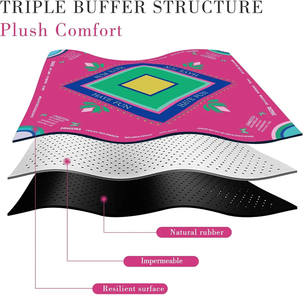 Anti-Slip Noise Reduction Rubber Gaming Mat, 32.4 x 32.4 Inch Magenta, Foldable for Mahjong & Board Games (foldable mahjong mat)