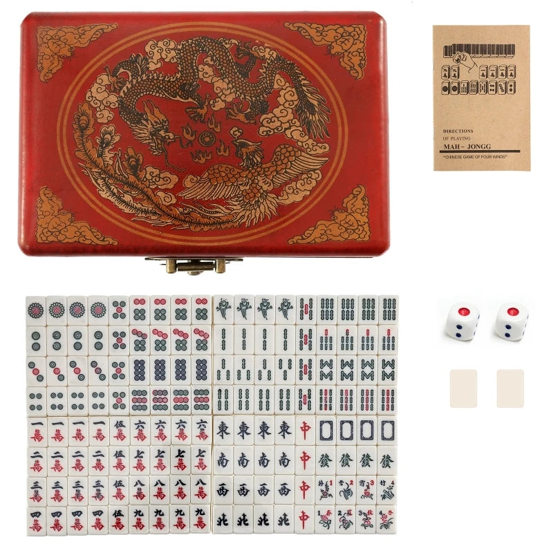 144 Tiles Mini Chinese Mahjong Set with Antique Storage Box (mahjong set antique box)