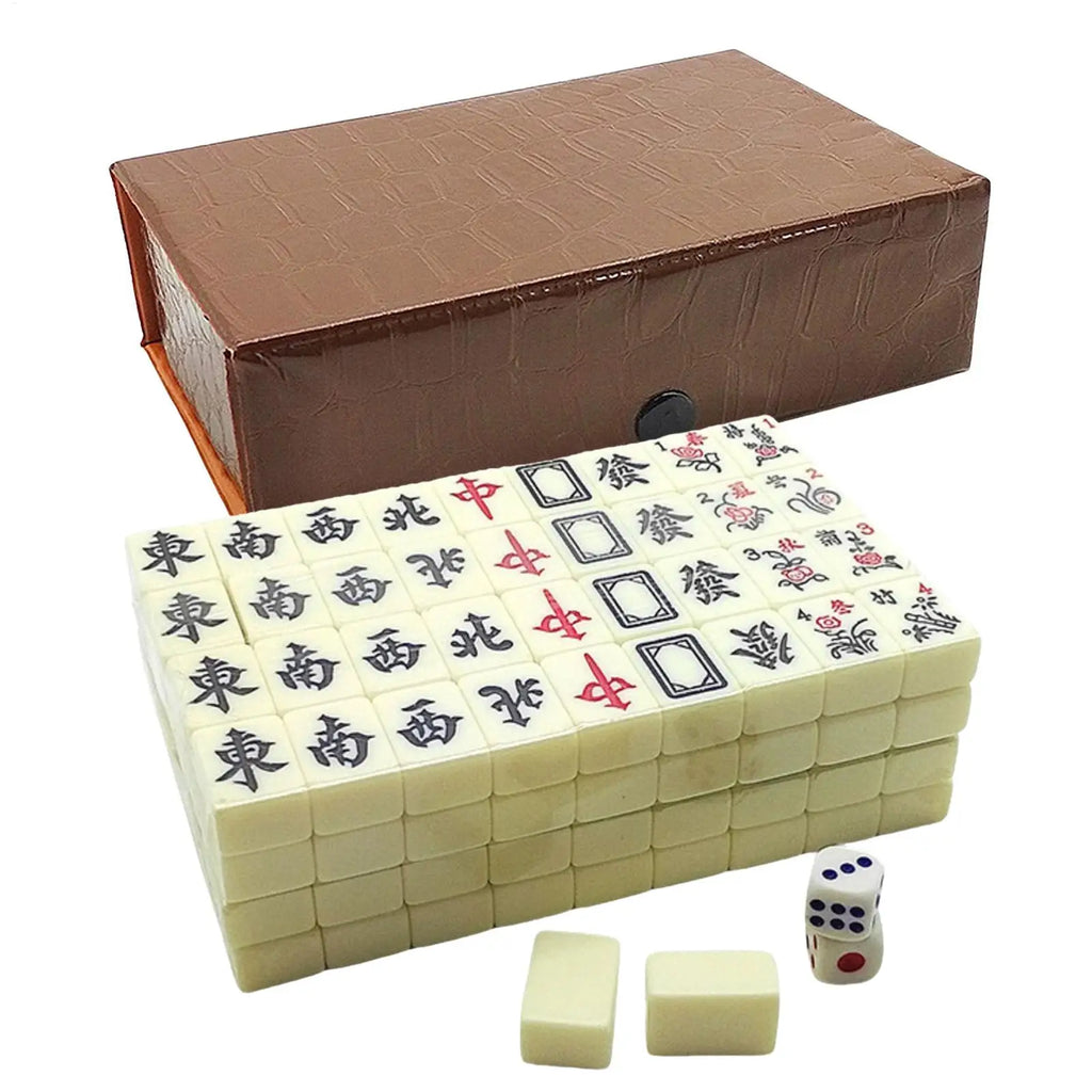 Chinese Mahjong Game Set 144 White Engraved Mini Tiles For Family Gathering For Chinese Style Game Play Family Leisure Time (engraved mahjong tiles)