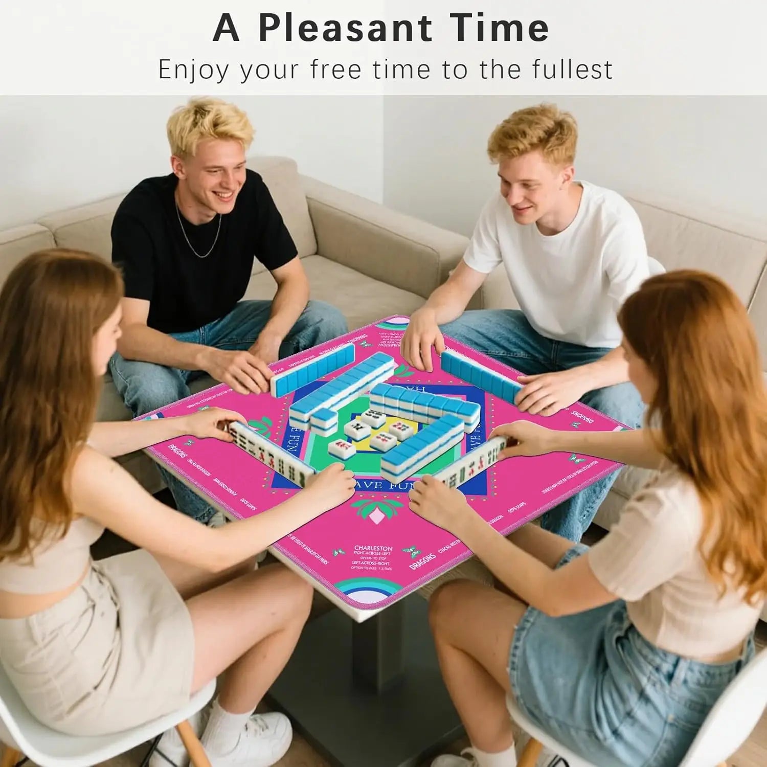 Anti-Slip Noise Reduction Rubber Gaming Mat, 32.4 x 32.4 Inch Magenta, Foldable for Mahjong & Board Games (foldable mahjong mat)