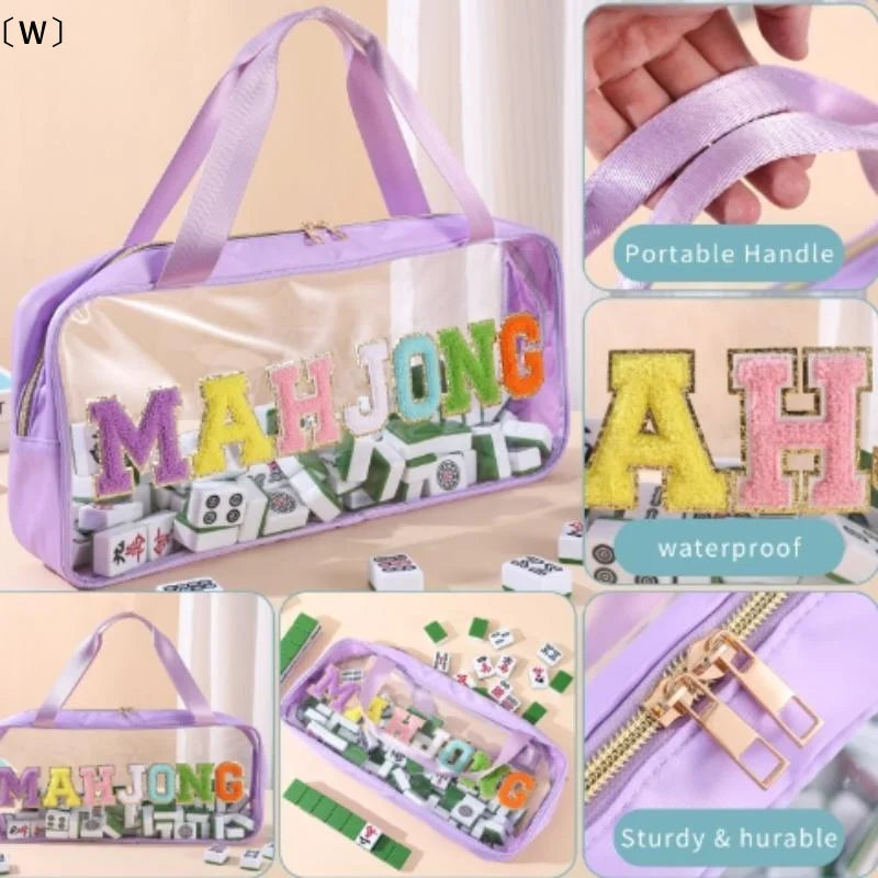 〔W〕Mahjong Tile Bag Waterproof Large Mahjong Tile Holder Portable Organizer Case For Business Studio Home Travel Adults Teens (mahjong tile organizer bag)