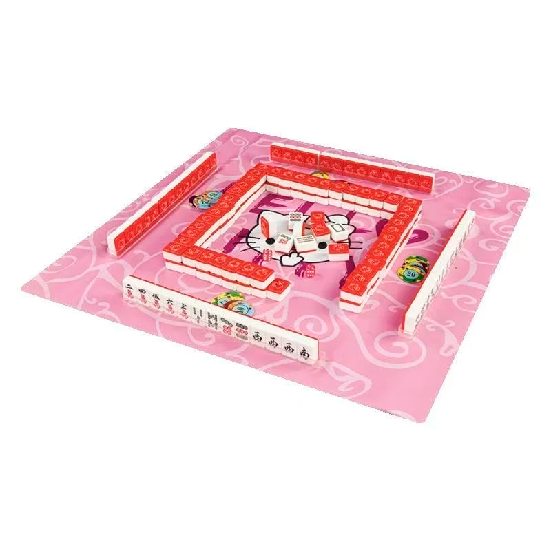 Living Room Decor Mahjong Block Home Entertainment Portable Sanrio Hello Kitty Mini Size 26mm Flawless Pink Red Mahjong Game Set (hello kitty mahjong blocks)