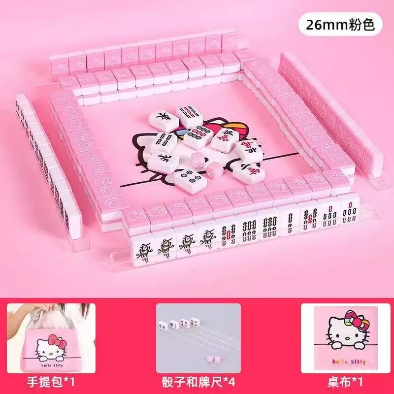 26mm Mini 144pcs Sanrio My Melody Mahjong Set Hello Kitty Portable Travel Mahjong Board Game for Gathering Christmas Gift Toys (hello kitty memory match mahjong)