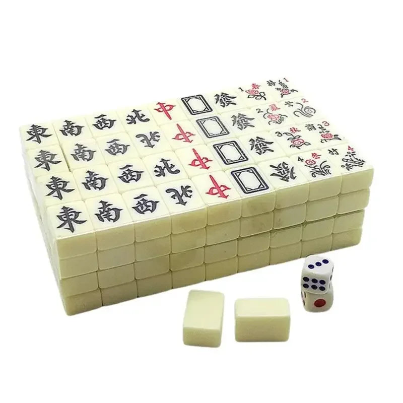 Chinese Mahjong Game Set 144 White Engraved Mini Tiles For Family Gathering For Chinese Style Game Play Family Leisure Time (engraved mahjong tiles)