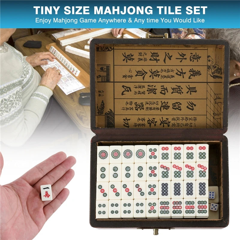 Chinese Majong Set 144PCS Mahjong Tile Set with Storage Box Classic Traditional Chinese Family Tabletop Game for Travel Party (chinese mahjong storage box set)