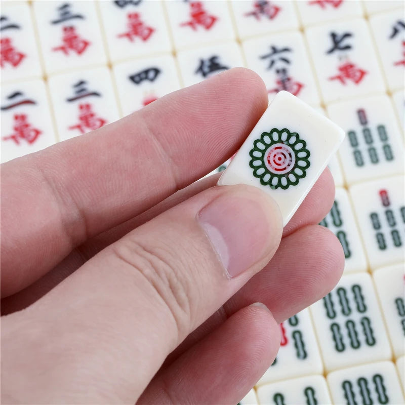144 Tiles Mini Chinese Numbered Mahjong Set with Antique Storage Box Chinese Traditional Mahjong Family Tabletop Game Leisure (antique box mahjong set)