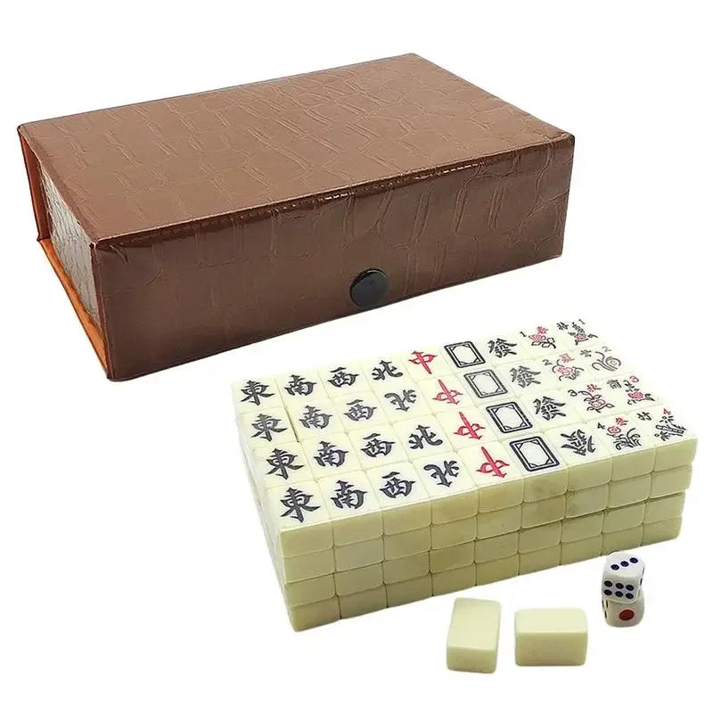 Chinese Mahjong Game Set 144 White Engraved Mini Tiles For Family Gathering For Chinese Style Game Play Family Leisure Time (engraved mahjong tiles)