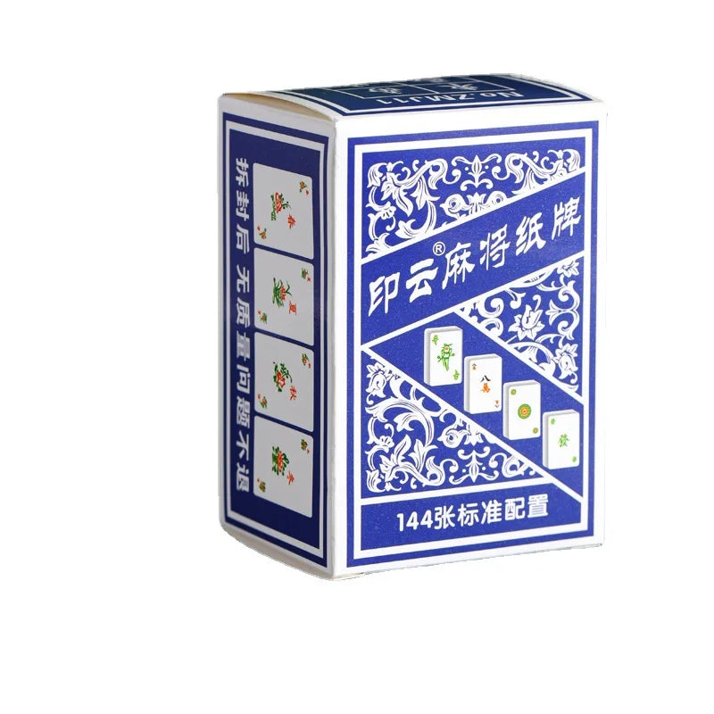 Chinese Mahjong Cards (144 Tiles) - Classic Blue & White Porcelain Design, Portable Travel Set with Dices (blue and white mahjong cards)