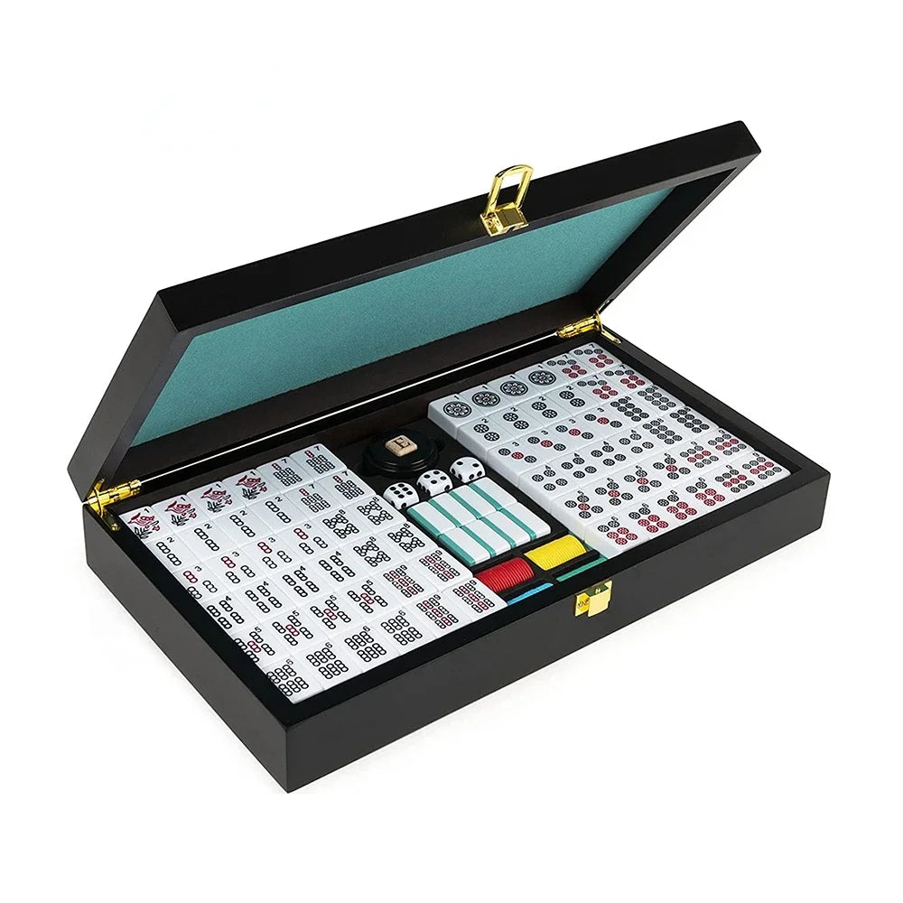 Luxury classic mahjong game set, 152 mahjong cards, with wooden storage box, suitable for indoor games (mahjong card set wooden box)