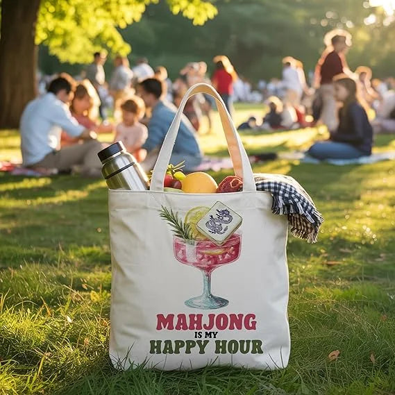 Mahjong Cocktail Tote Bag, Printed Canvas