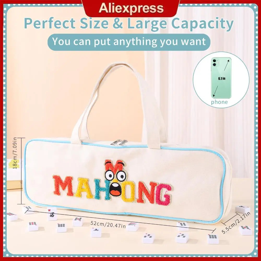Canvas Waterproof Mahjong Tile Storage Bag with Zipper Mahjong Tiles Carrying Tote for Business Studio Home Travel Adults Teens (mahjong tile storage bag)