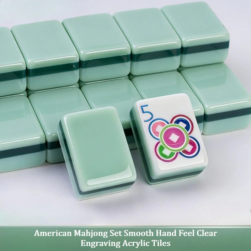 American Mahjong Set Acrylic Material Dark Green Color 4-Layer Mahjong Tiles Suitable for Home Party Outdoor Leisure Activities (dark green mahjong set)