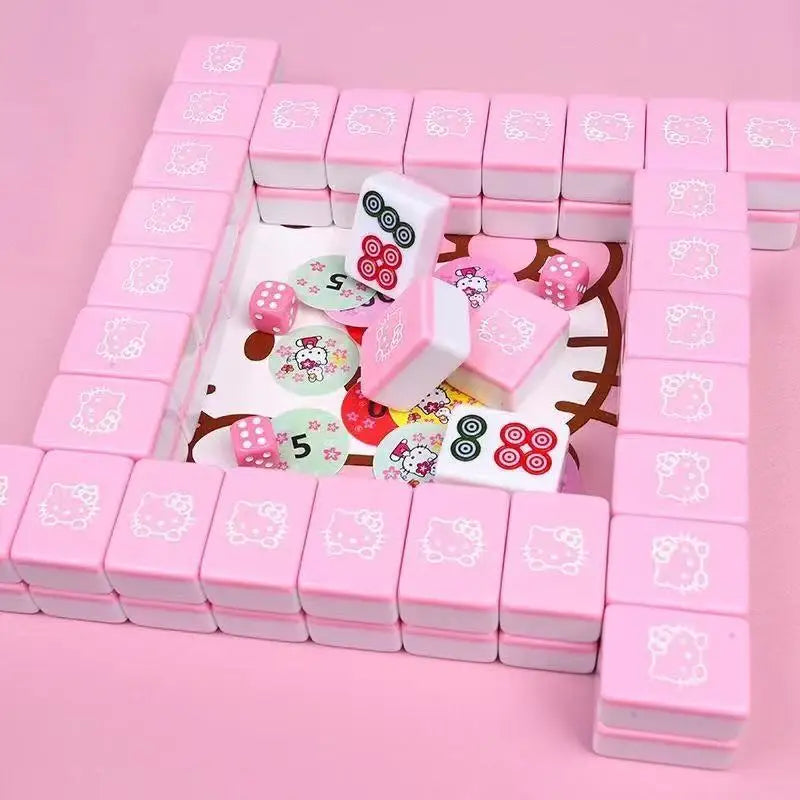 26mm Mini 144pcs Sanrio My Melody Mahjong Set Hello Kitty Portable Travel Mahjong Board Game for Gathering Christmas Gift Toys (hello kitty memory match mahjong)
