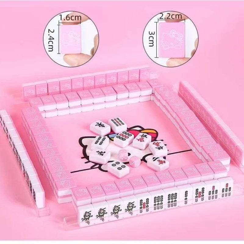 Sanrio Numbered Mahjong 144pcs Mini 24mm Hello Kitty Mahjong Full Set with Handbag Dice Pink Red Tiles for Fun Gathering Camping (hello kitty mahjong set)