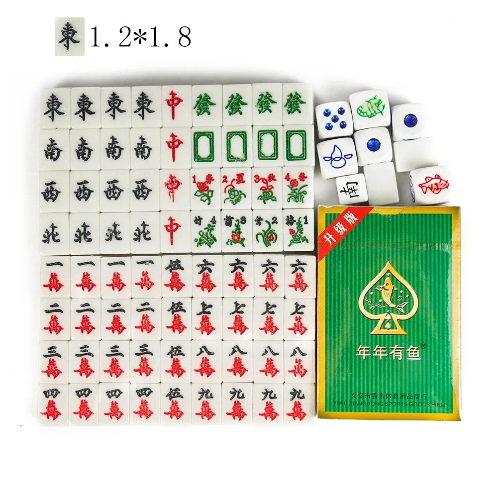 Mini Travel Mahjong Set Portable Mahjiang Tiles with Table Dice Chinese Toy Party Gambling Board Games 4 in 1144 Tiles Mah Jong (mahjong set with table)