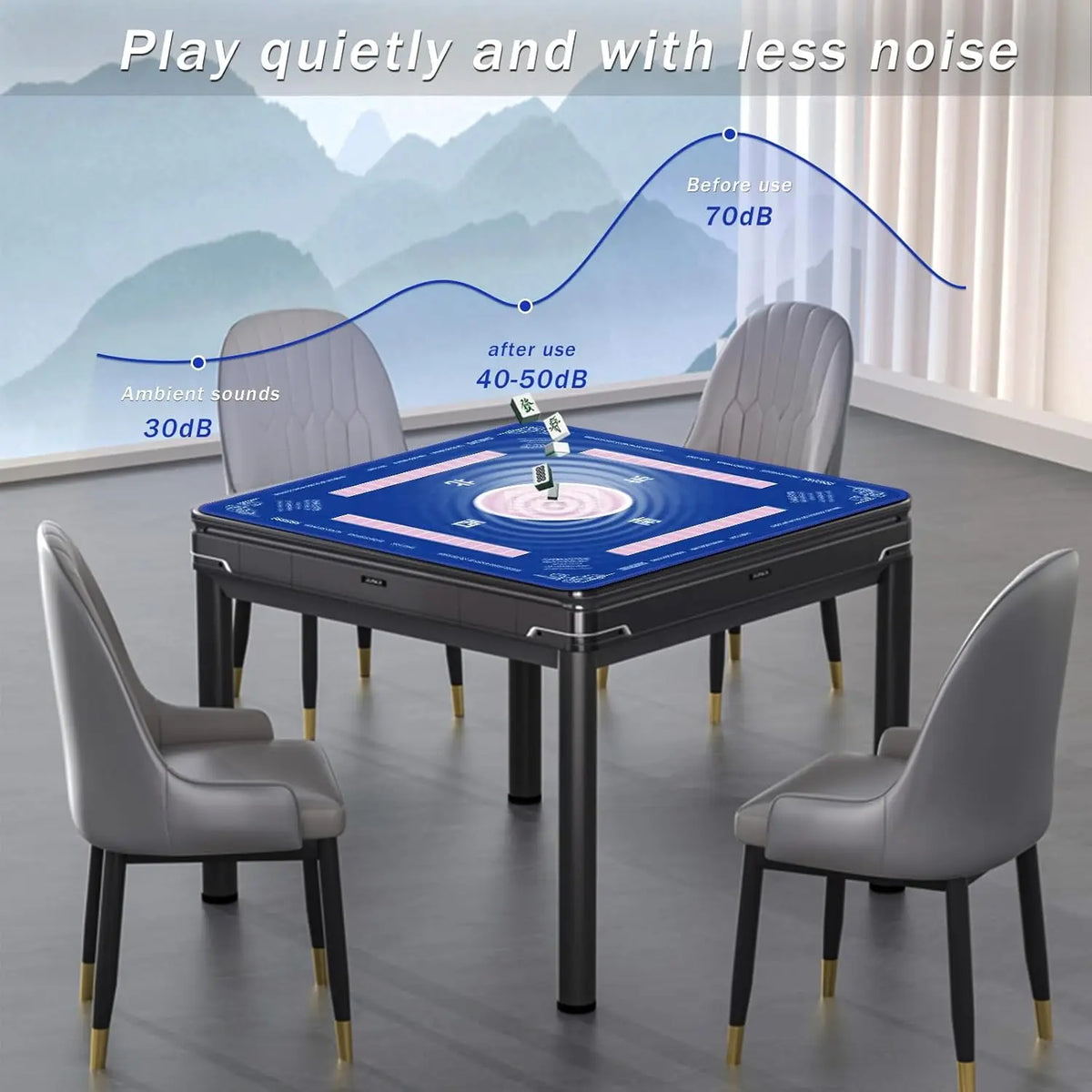 Non-Slip Noise Reduction Gaming Mat 32.4x32.4 Inch for Mahjong, Poker, Board Games, Card Games, Dominoes in Blue (mahjong playing mat)