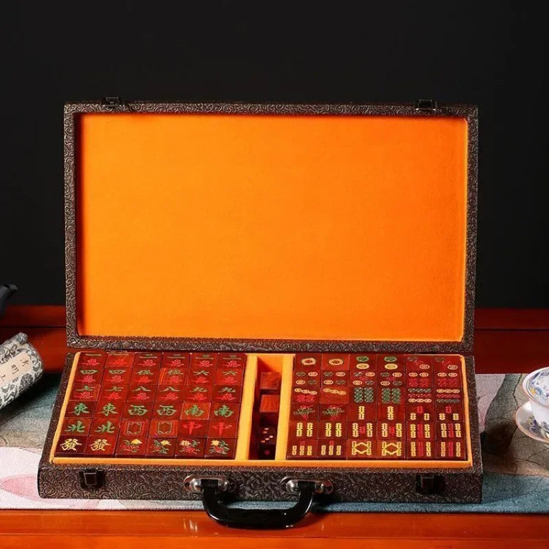Blood sandalwood Chinese tiles are real mahjong high-end household hand-rubbed large red sandalwood mahjong gifts for (sandalwood mahjong tiles)