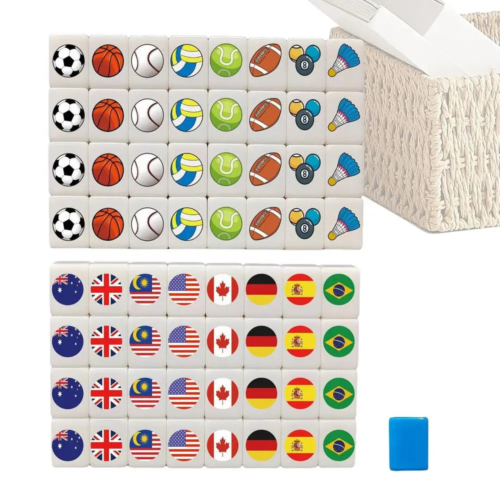 Mahjong Tile Set Portable Mah Jongg Toy Football Pattern Games Blocks Tiles For Men Women Youth Teens Daughter Family Friends (parent child mahjong toy)