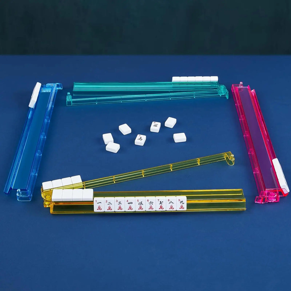 4PCS 2In1 Mahjong Racks Pushers Set Acrylic Storage Organizer Board Game Accessories Mah Jongg Toy Accessories (mahjong rack storage organizer)