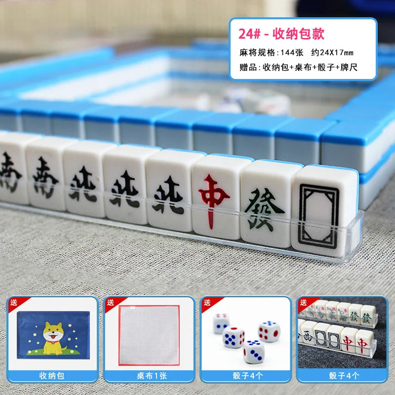 24mm Household Mahjong Tile Hand Rubbing Green Blue Pink Adult Mahjong Game Full Set 144Blocks Cartoon Mahjong Cards Friend Gift (green mahjong tiles)